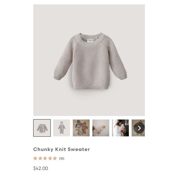 Mushie Chunky Knit Baby Sweater - Beige Size 0-3 Months Boy Girl Organic Cotton - Picture 2 of 3